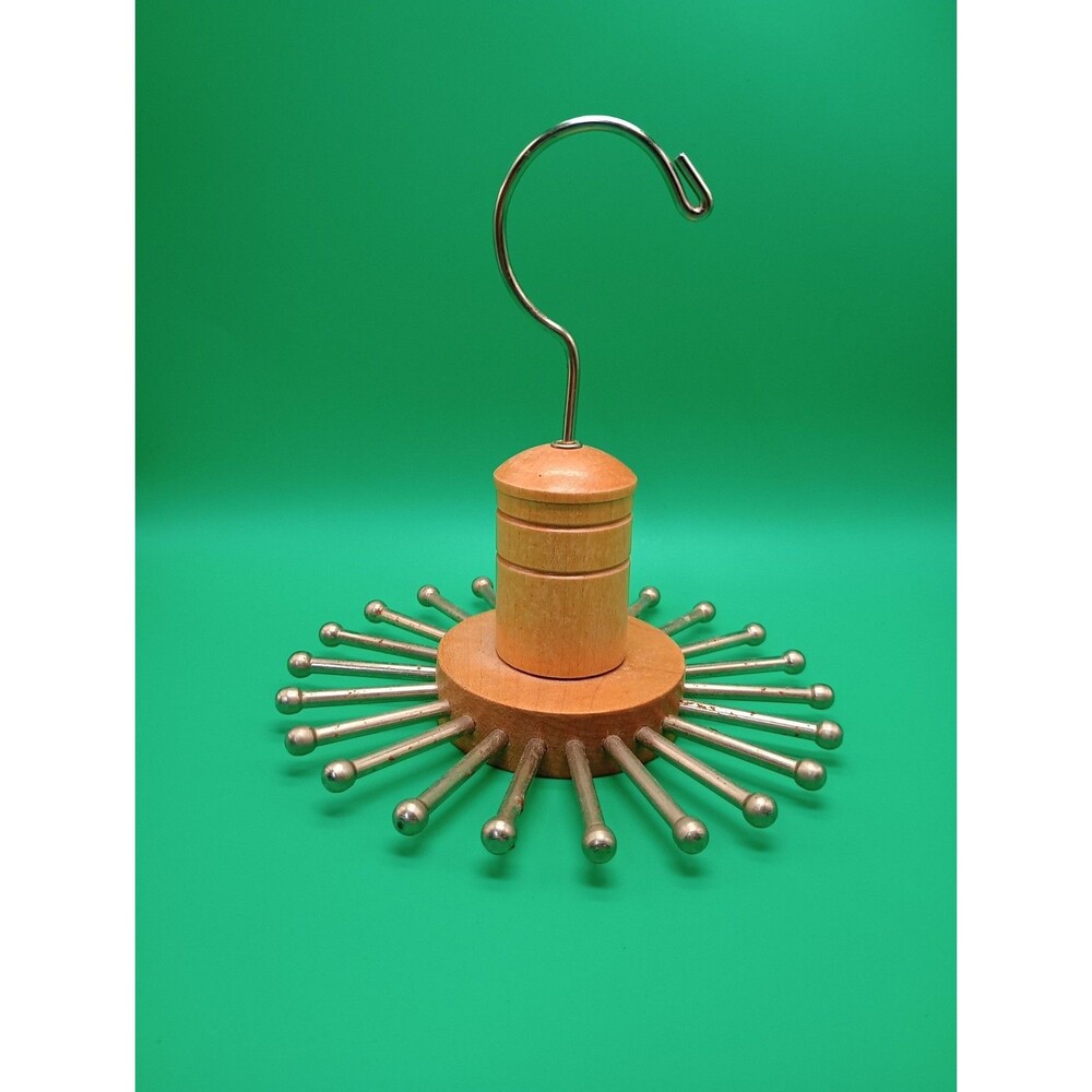 Vintage Wood Tie Rack Round Hanger Spindle Closet Organizer